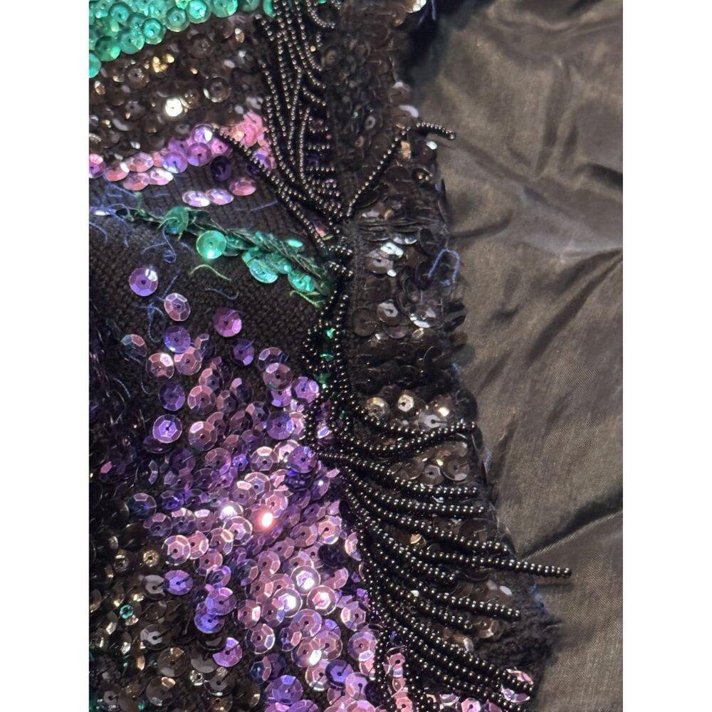 Vintage Cardell Sequin Top With Green Purple & Black Stripes 14 - Picture 6 of 6